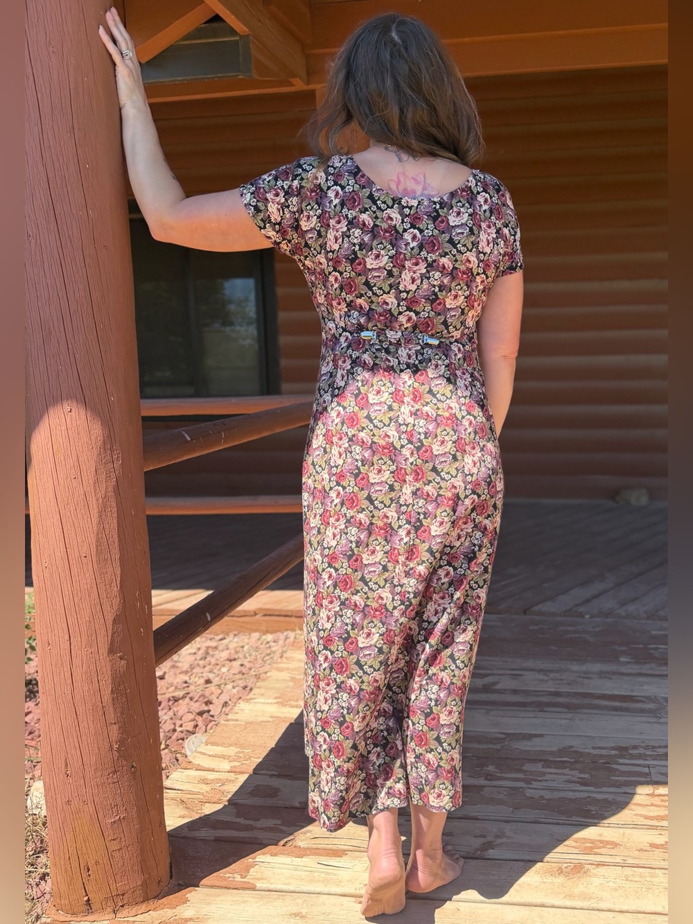 VTG All That Jazz Floral Short-Sleeve Maxi Dress Women’s Size 9/10